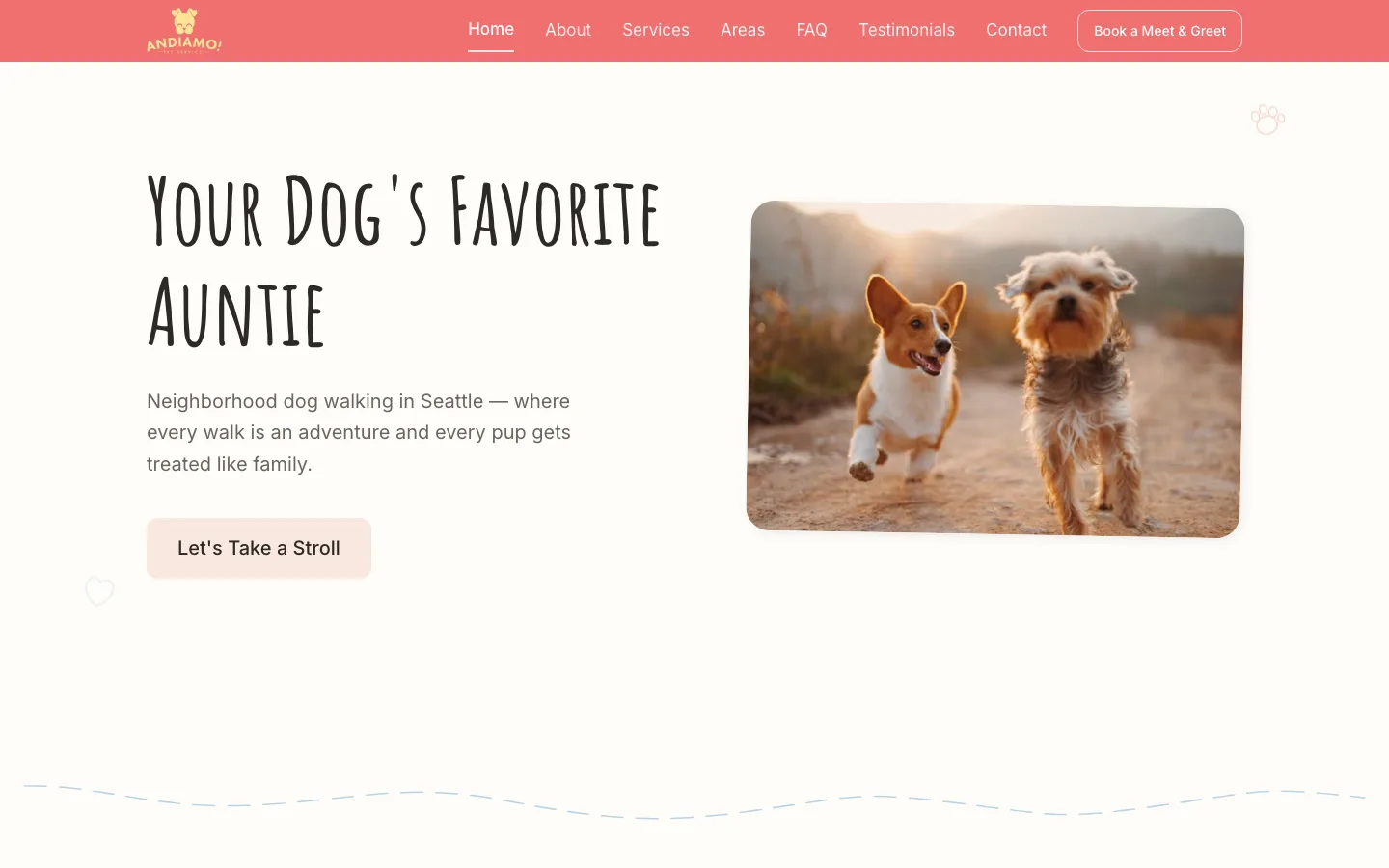 Desktop view of the Andiamo Dogs website designed and developed by LMN Capture