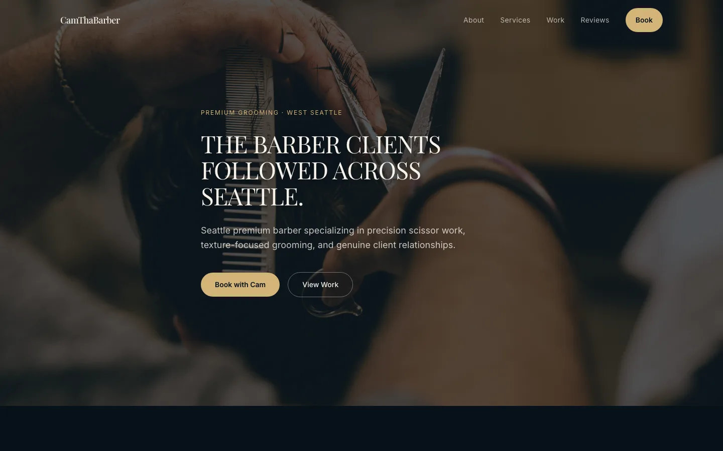 Desktop view of the Cam Tha Barber website designed and developed by LMN Capture