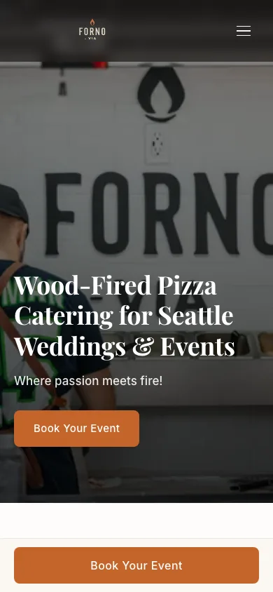 Forno Via Pizza website shown on a mobile phone