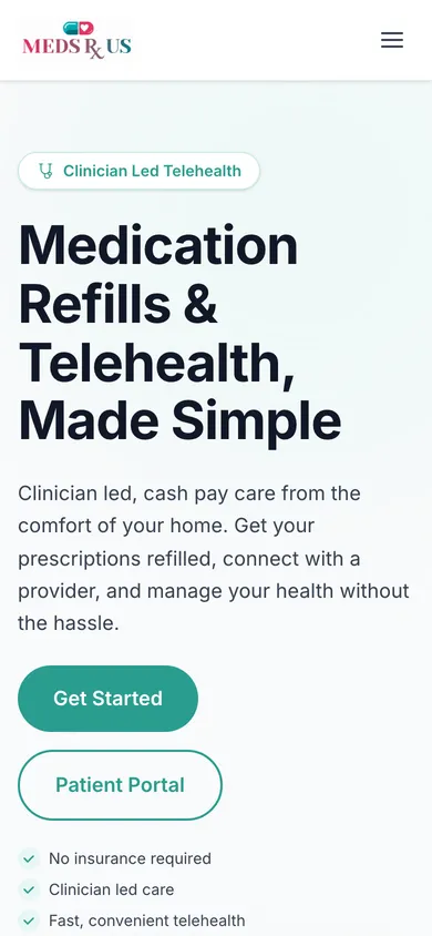 Mobile view of the Meds R Us website