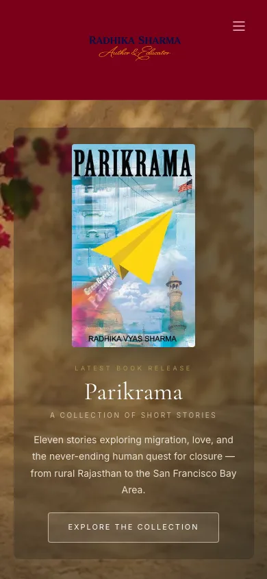 Mobile view of the Radhika Sharma website