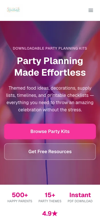 Mobile view of the The Downloaded Party website
